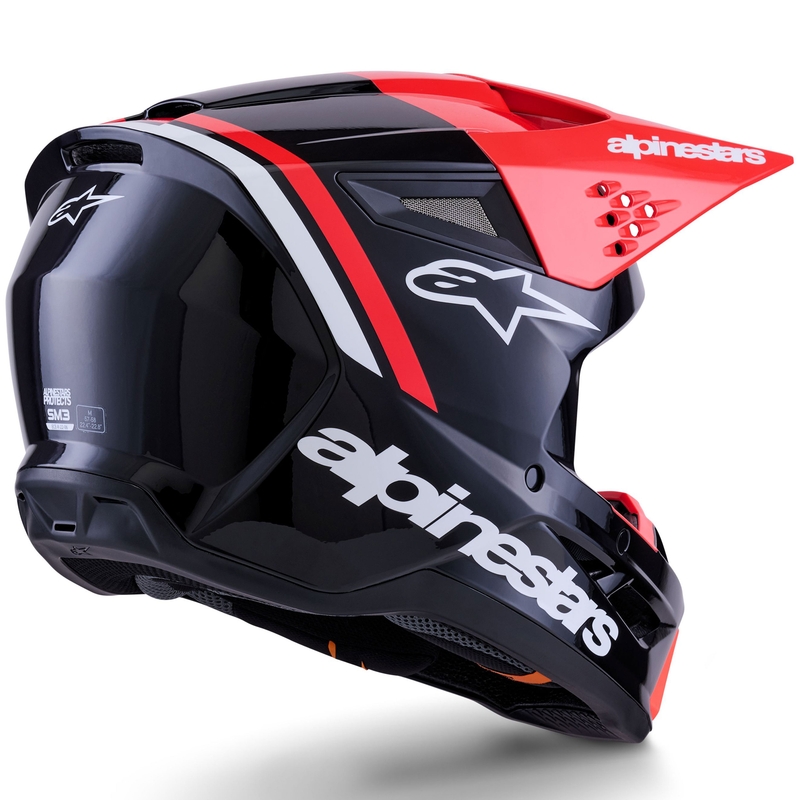 Каска за мотокрос Alpinestars S-M3 Radium, черно-флуоресцентно червено-бяло