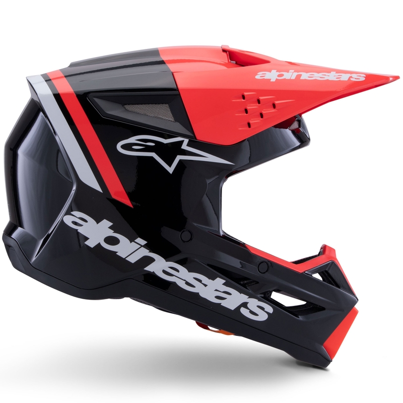 Каска за мотокрос Alpinestars S-M3 Radium, черно-флуоресцентно червено-бяло