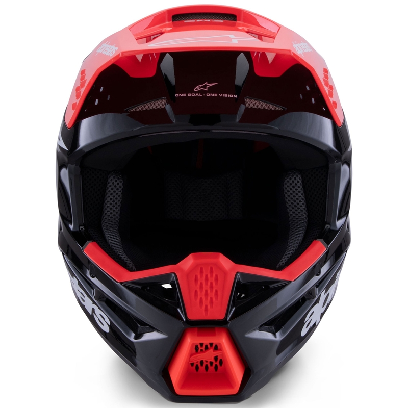 Каска за мотокрос Alpinestars S-M3 Radium, черно-флуоресцентно червено-бяло