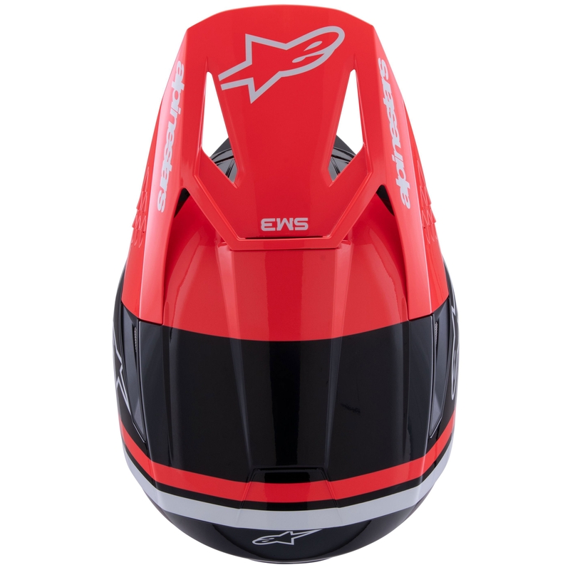 Каска за мотокрос Alpinestars S-M3 Radium, черно-флуоресцентно червено-бяло