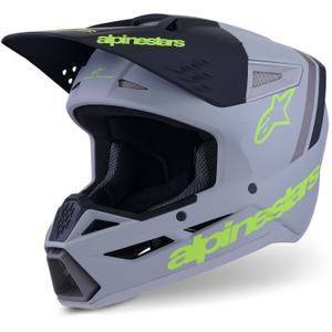 Мотокрос каска Alpinestars S-M3 Radium, матово сиво-флуоресцентно жълто-черно