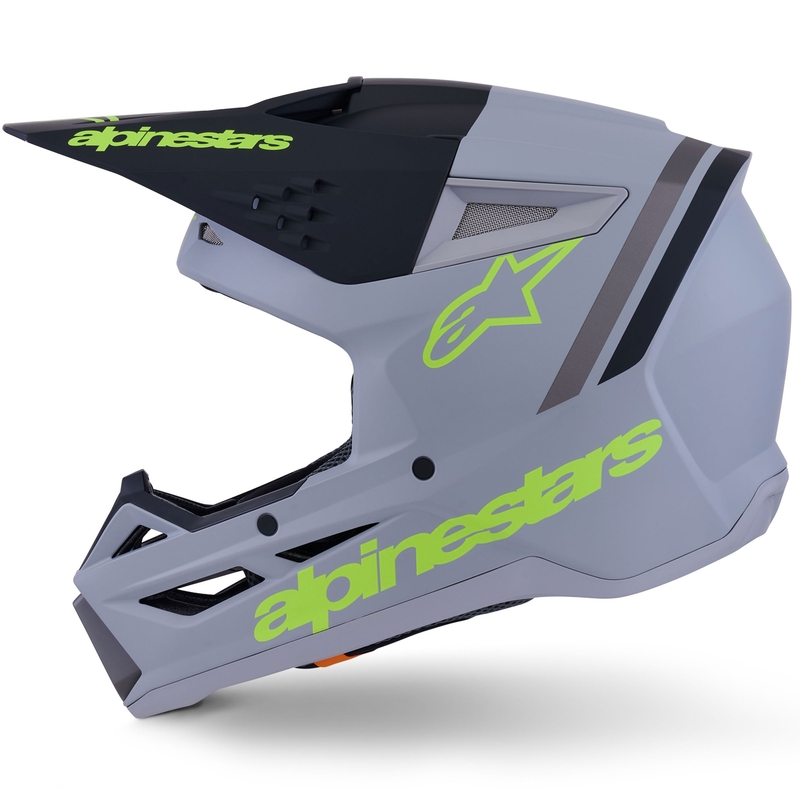 Мотокрос каска Alpinestars S-M3 Radium, матово сиво-флуоресцентно жълто-черно