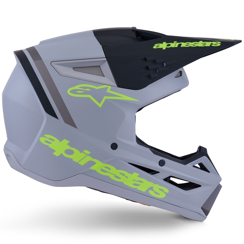 Мотокрос каска Alpinestars S-M3 Radium, матово сиво-флуоресцентно жълто-черно