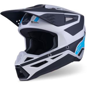 Каска за мотокрос Alpinestars S-M3 Heat, сребристо-синьо-черна, матова