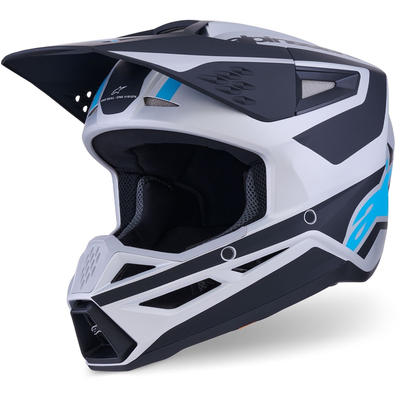 Каска за мотокрос Alpinestars S-M3 Heat, сребристо-синьо-черна, матова