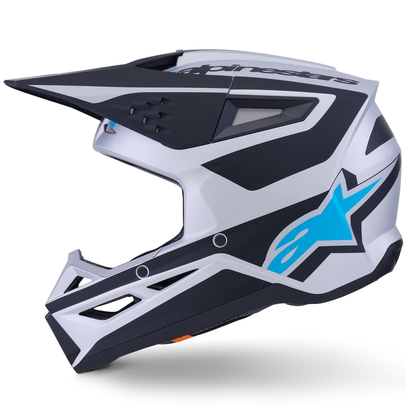 Каска за мотокрос Alpinestars S-M3 Heat, сребристо-синьо-черна, матова
