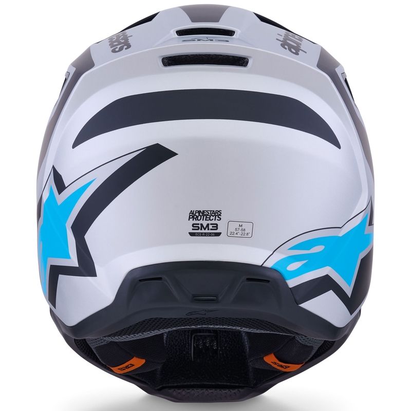 Каска за мотокрос Alpinestars S-M3 Heat, сребристо-синьо-черна, матова