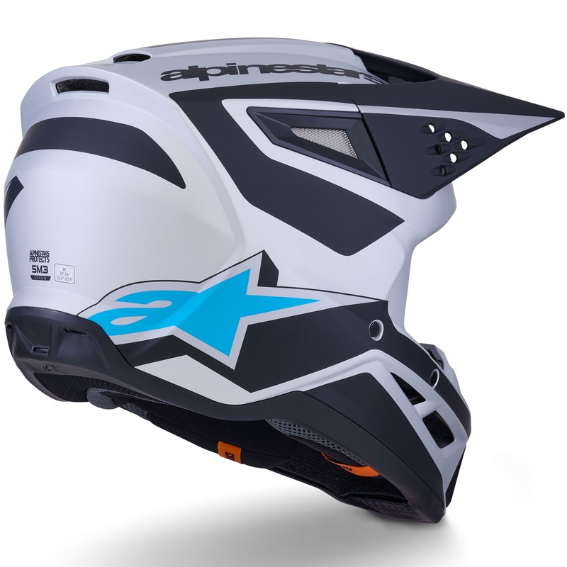 Каска за мотокрос Alpinestars S-M3 Heat, сребристо-синьо-черна, матова