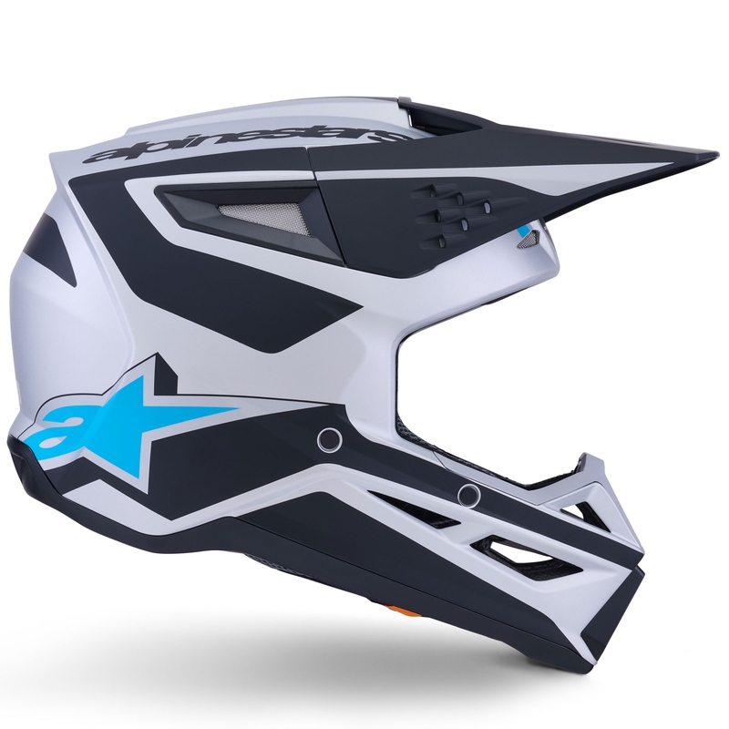 Каска за мотокрос Alpinestars S-M3 Heat, сребристо-синьо-черна, матова