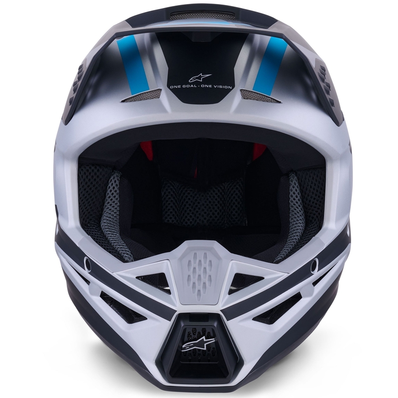 Каска за мотокрос Alpinestars S-M3 Heat, сребристо-синьо-черна, матова