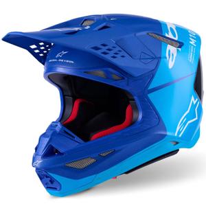 Каска за мотокрос Alpinestars Supertech S-M10 Flood, синьо перлено-светло синьо-черно-карбоново-матово-гланцово