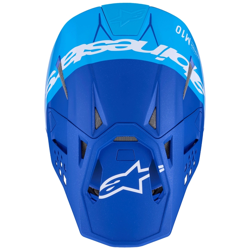 Каска за мотокрос Alpinestars Supertech S-M10 Flood, синьо перлено-светло синьо-черно-карбоново-матово-гланцово