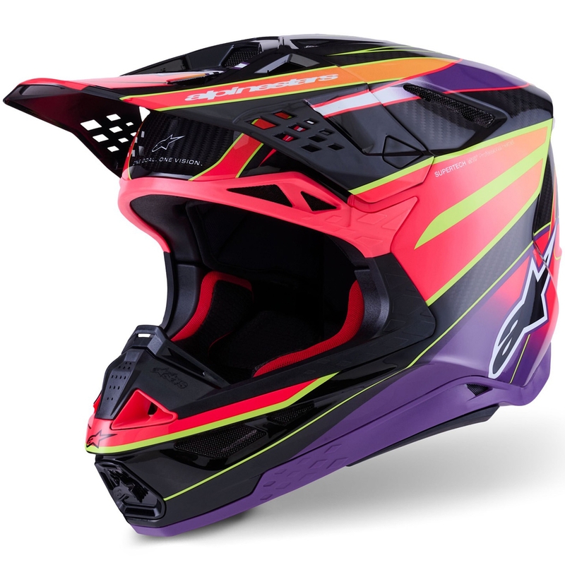 Мотокрос каска Alpinestars Supertech S-M10 Era, розово-лилаво-флуоресцентно жълто