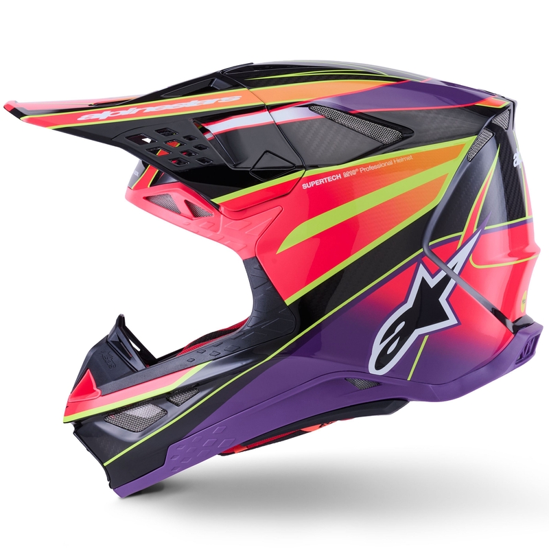 Мотокрос каска Alpinestars Supertech S-M10 Era, розово-лилаво-флуоресцентно жълто