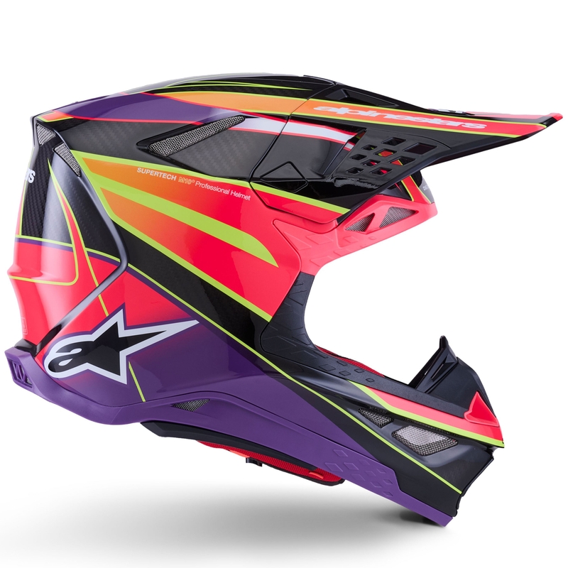 Мотокрос каска Alpinestars Supertech S-M10 Era, розово-лилаво-флуоресцентно жълто