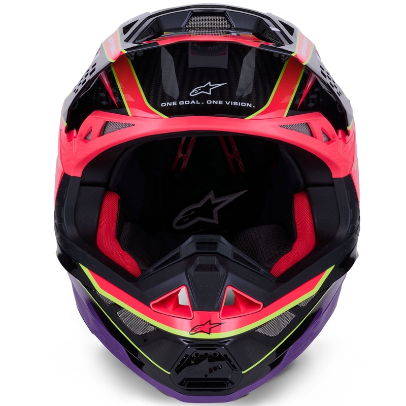 Мотокрос каска Alpinestars Supertech S-M10 Era, розово-лилаво-флуоресцентно жълто