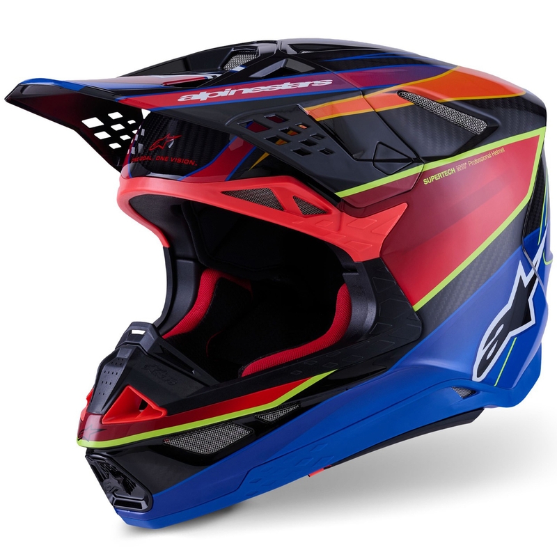 Каска за мотокрос Alpinestars Supertech S-M10 Era, синьо-червено-флуоресцентно жълто