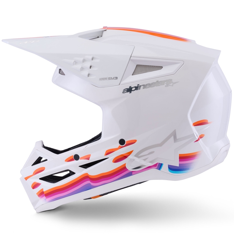 Каска за мотокрос Alpinestars S-M3 Force бяло-жълто-розово-лилаво