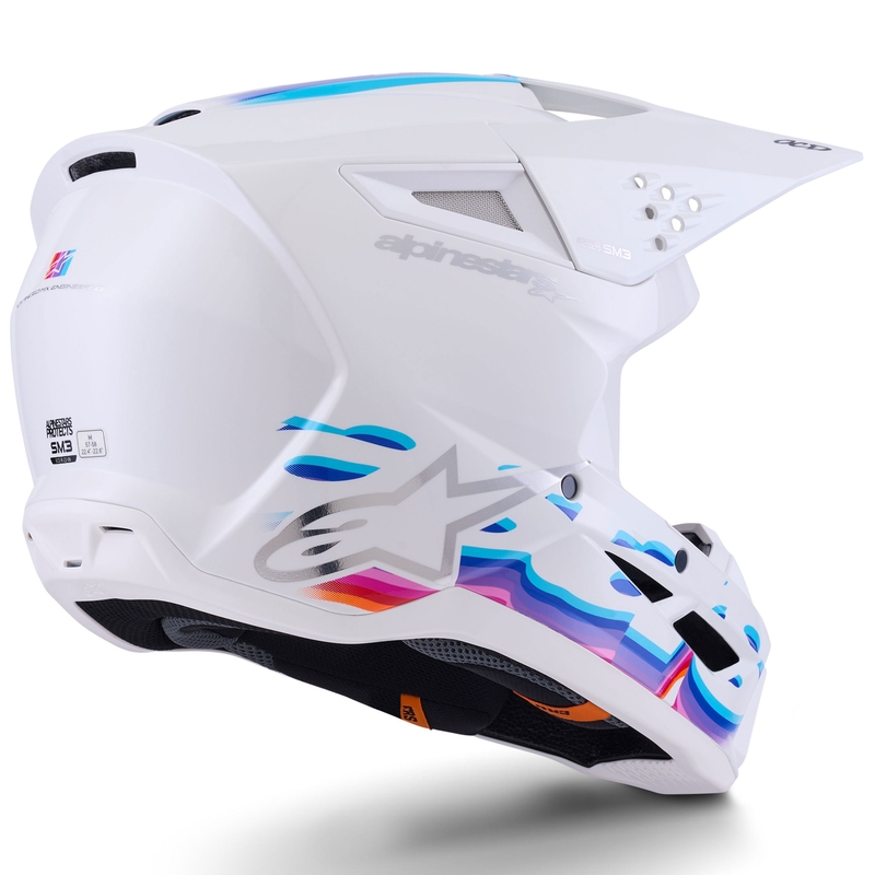 Каска за мотокрос Alpinestars S-M3 Force бяло-жълто-розово-лилаво