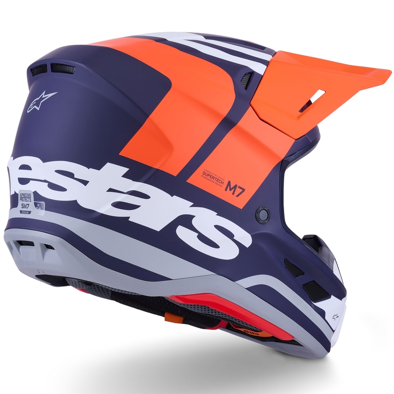 Мотокрос каска Alpinestars SM7 Core, матово оранжево-синьо-бяло