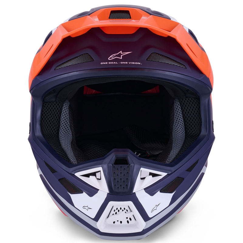 Мотокрос каска Alpinestars SM7 Core, матово оранжево-синьо-бяло