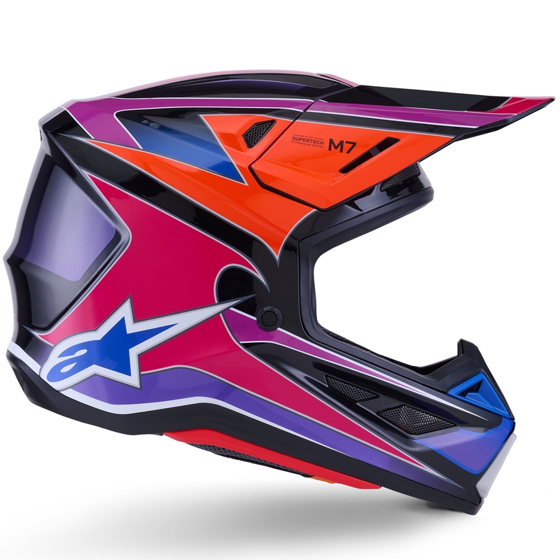 Каска за мотокрос Alpinestars SM7 Fuse, синьо-лилаво-розова