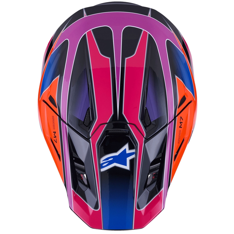 Каска за мотокрос Alpinestars SM7 Fuse, синьо-лилаво-розова