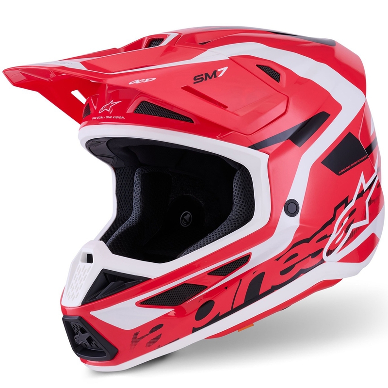 Каска за мотокрос Alpinestars SM7 Deed, червено-черно-бяла