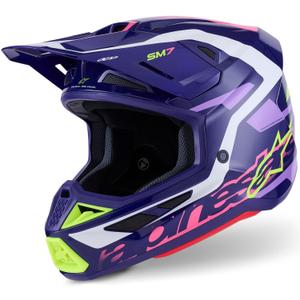 Каска за мотокрос Alpinestars SM7 Deed, лилаво-розово-бяло-флуоресцентно жълто