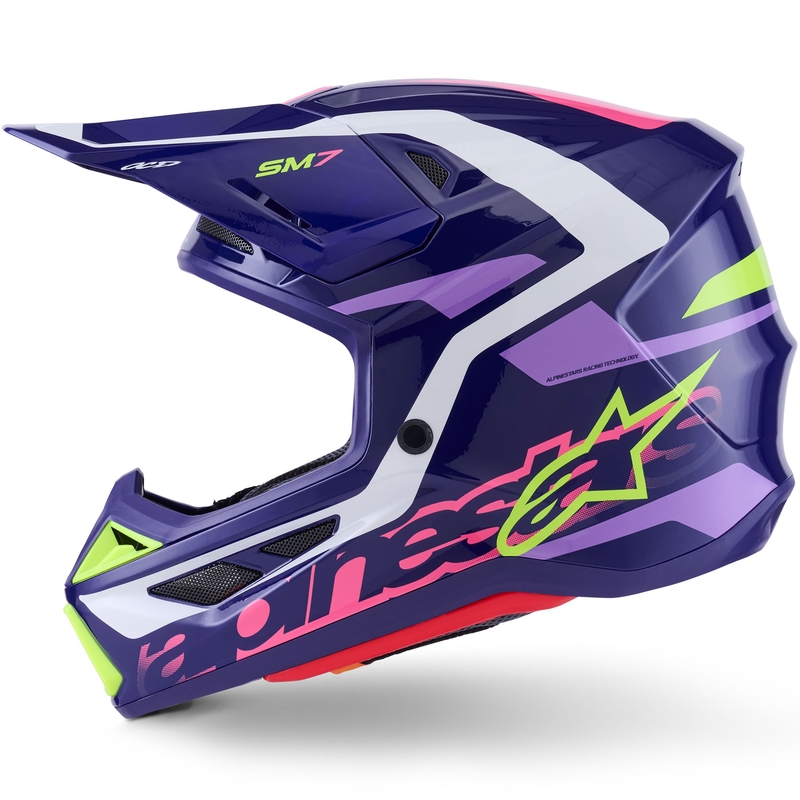 Каска за мотокрос Alpinestars SM7 Deed, лилаво-розово-бяло-флуоресцентно жълто