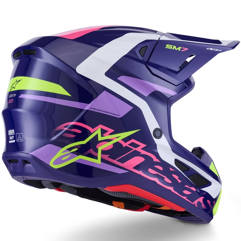 Каска за мотокрос Alpinestars SM7 Deed, лилаво-розово-бяло-флуоресцентно жълто