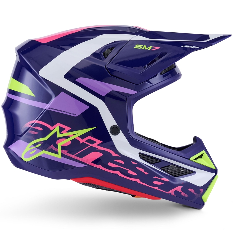 Каска за мотокрос Alpinestars SM7 Deed, лилаво-розово-бяло-флуоресцентно жълто