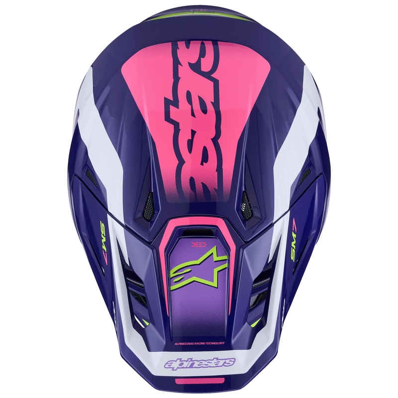 Каска за мотокрос Alpinestars SM7 Deed, лилаво-розово-бяло-флуоресцентно жълто