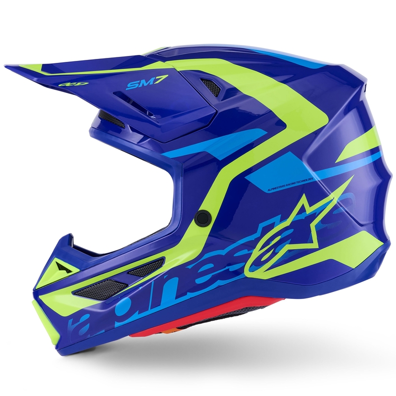 Каска за мотокрос Alpinestars SM7 Deed, синьо-флуоресцентно жълта