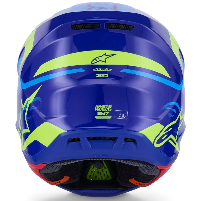 Каска за мотокрос Alpinestars SM7 Deed, синьо-флуоресцентно жълта