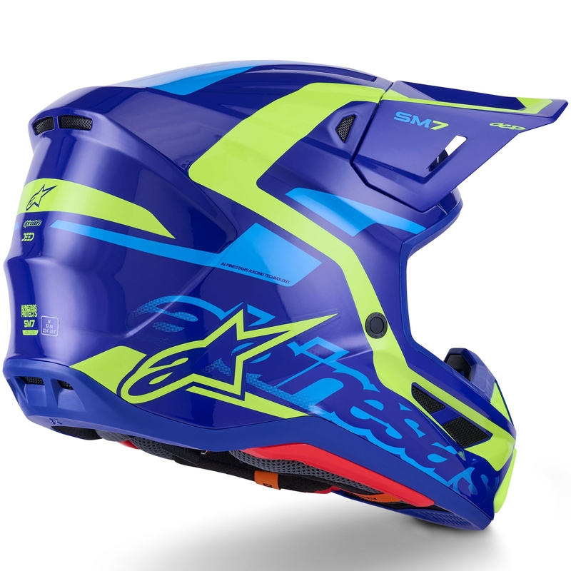 Каска за мотокрос Alpinestars SM7 Deed, синьо-флуоресцентно жълта