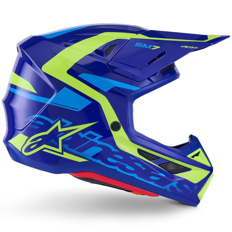 Каска за мотокрос Alpinestars SM7 Deed, синьо-флуоресцентно жълта