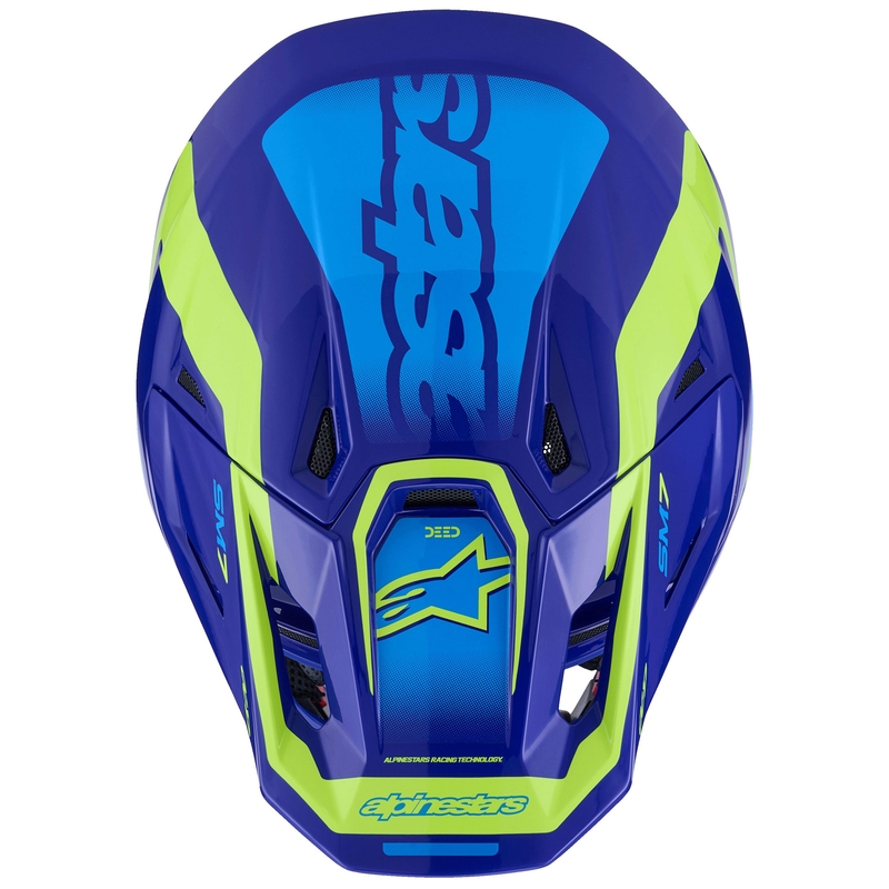 Каска за мотокрос Alpinestars SM7 Deed, синьо-флуоресцентно жълта