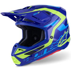 Каска за мотокрос Alpinestars SM7 Deed, синьо-флуоресцентно жълта