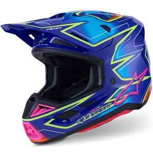 Каска за мотокрос Alpinestars SM7 Cast, синьо-розово-флуоресцентно жълто