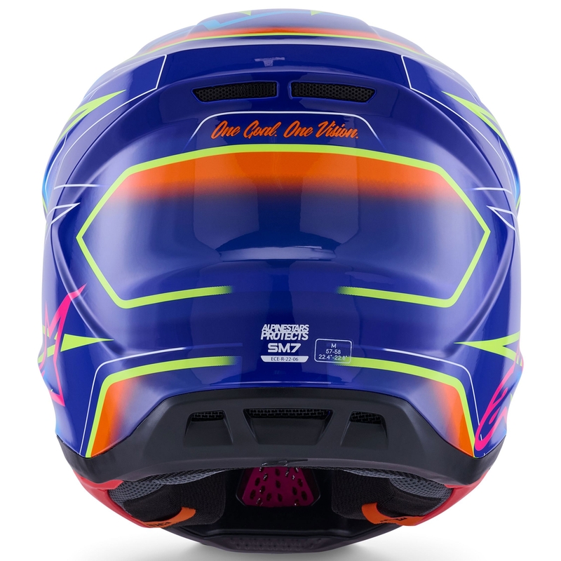 Каска за мотокрос Alpinestars SM7 Cast, синьо-розово-флуоресцентно жълто