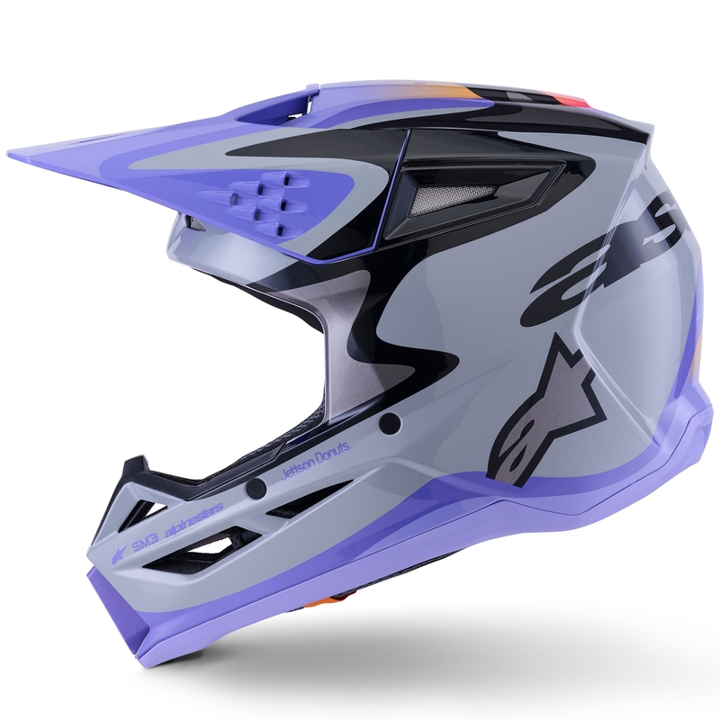 Каска за мотокрос Alpinestars S-M3 JETT LAWRENCE edition, сиво-лилаво-черно