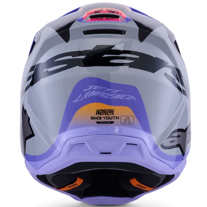 Каска за мотокрос Alpinestars S-M3 JETT LAWRENCE edition, сиво-лилаво-черно