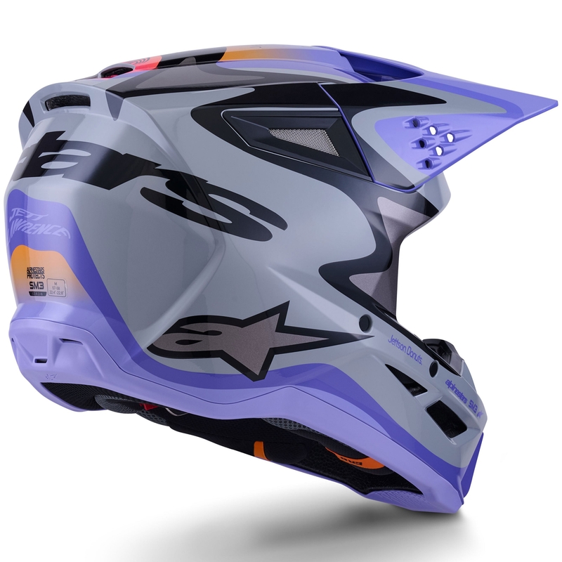Каска за мотокрос Alpinestars S-M3 JETT LAWRENCE edition, сиво-лилаво-черно