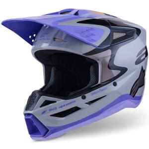 Каска за мотокрос Alpinestars S-M3 JETT LAWRENCE edition, сиво-лилаво-черно