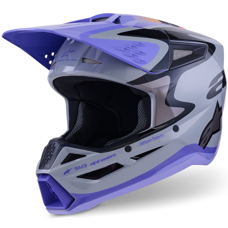 Каска за мотокрос Alpinestars S-M3 JETT LAWRENCE edition, сиво-лилаво-черно