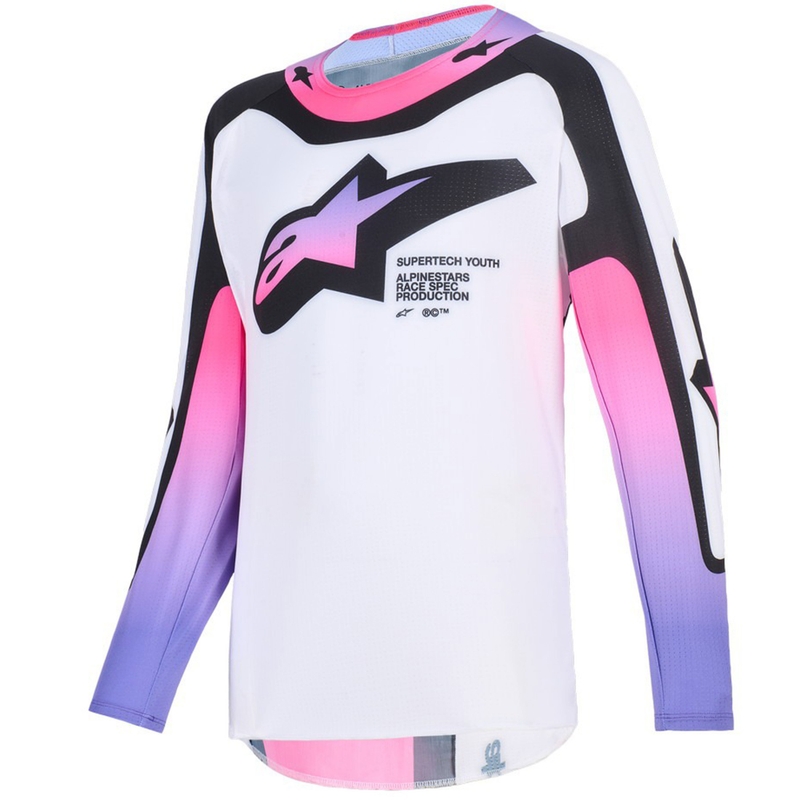 Детска мотокрос фланелка Alpinestars Supertech Vista Youth, бяло-лилаво-черно