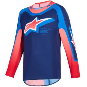Детска мотокрос фланелка Alpinestars Supertech Vista Youth, тъмносиньо-коралов-кобалтов цвят
