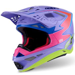 Каска за мотокрос Alpinestars S-M10 JETT LAWRENCE R01, лилаво-флуоресцентно розово-флуоресцентно жълто