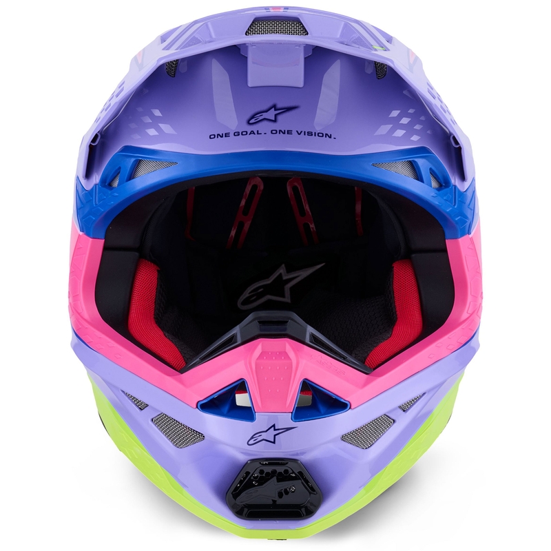 Каска за мотокрос Alpinestars S-M10 JETT LAWRENCE R01, лилаво-флуоресцентно розово-флуоресцентно жълто